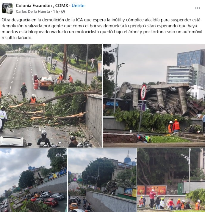 Colapsa estructura durante demolición en Viaducto, en Miguel Hidalgo