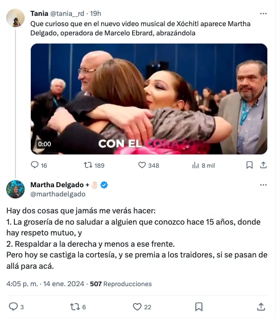 Martha Delgado responde a quienes la critican por abrazo a Xóchitl Gálvez en video de precampaña
