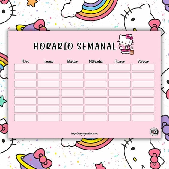 Horario escolar de Hello Kitty para imprimir