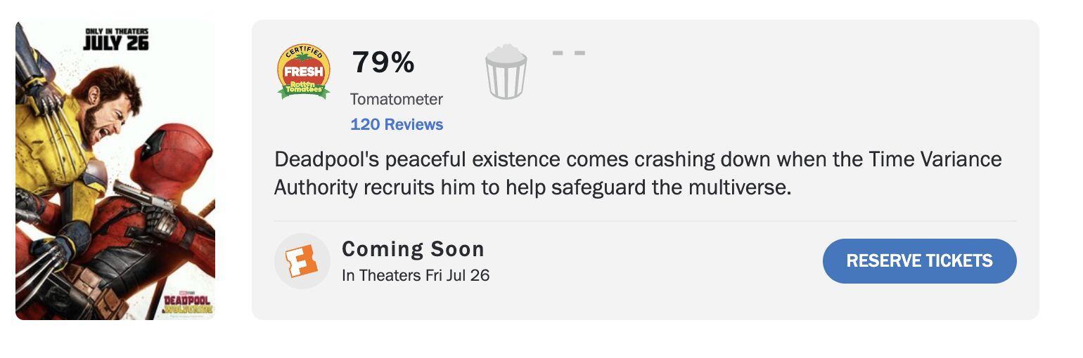 Calificación de Deadpool & Wolverine en Rotten Tomatoes