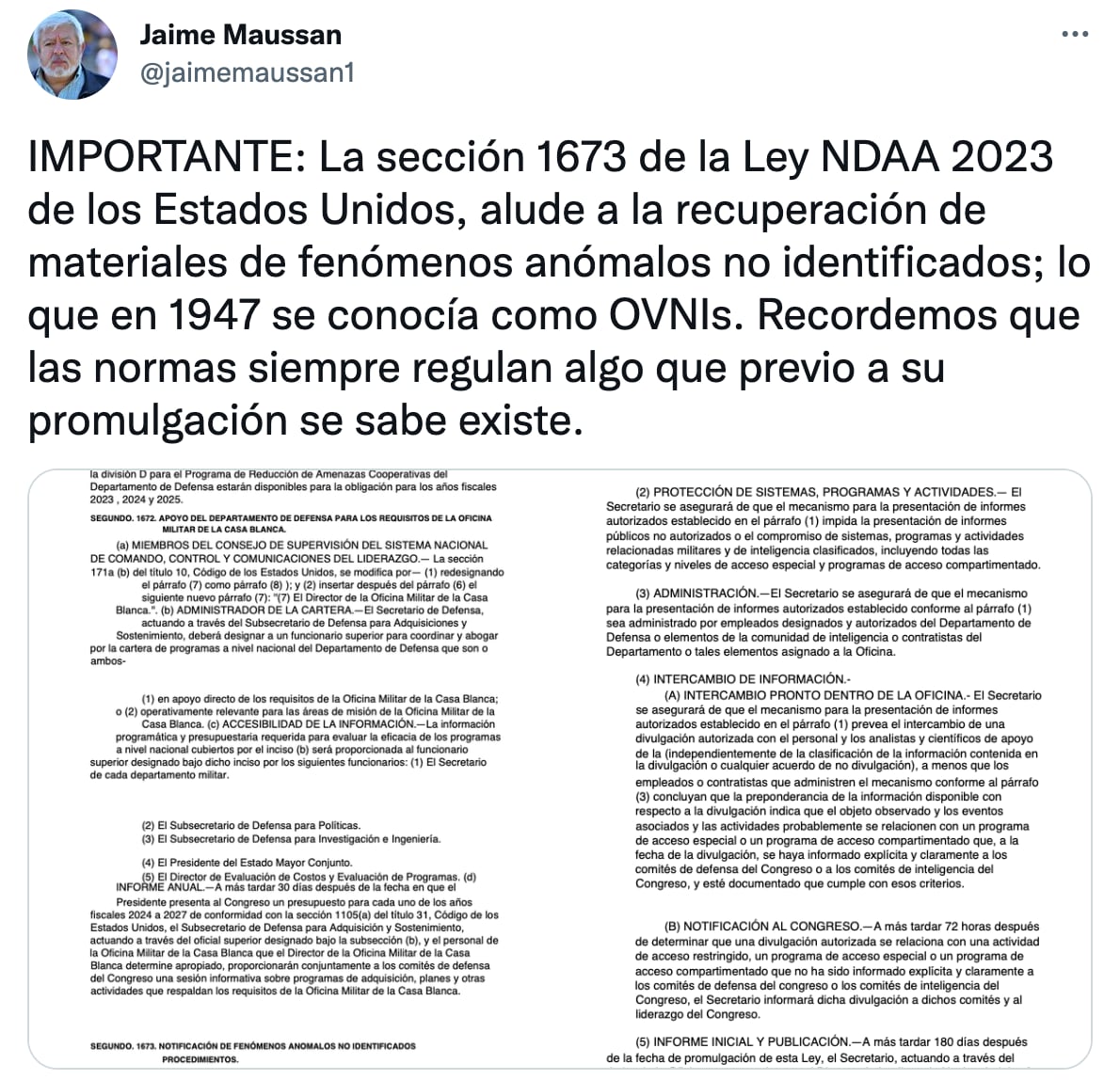 Jaime Maussan revela ley en EEUU sobre OVNIS
