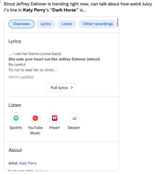 Katy Perry es cancelada por mencionar a Jeffrey Dahmer en Dark Horse