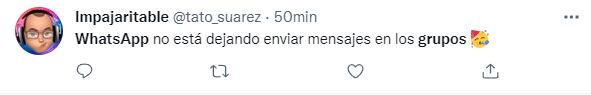 Comentarios en Twitter sobre los problemas en los chats grupales de WhatsApp