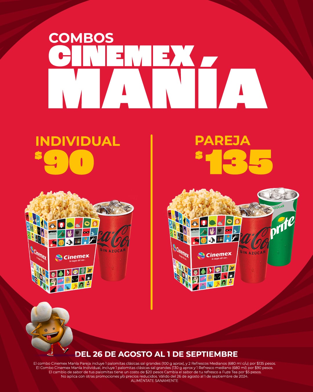 Los 4 combos de Cinemex para celebrar la Cinemexmanía hasta el 1 de septiembre