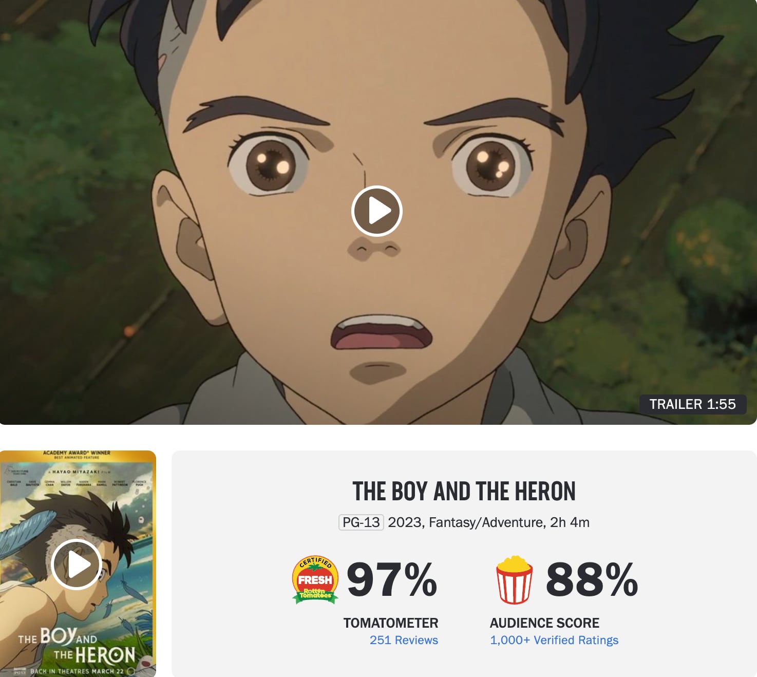 El niño y la garza en Rotten Tomatoes