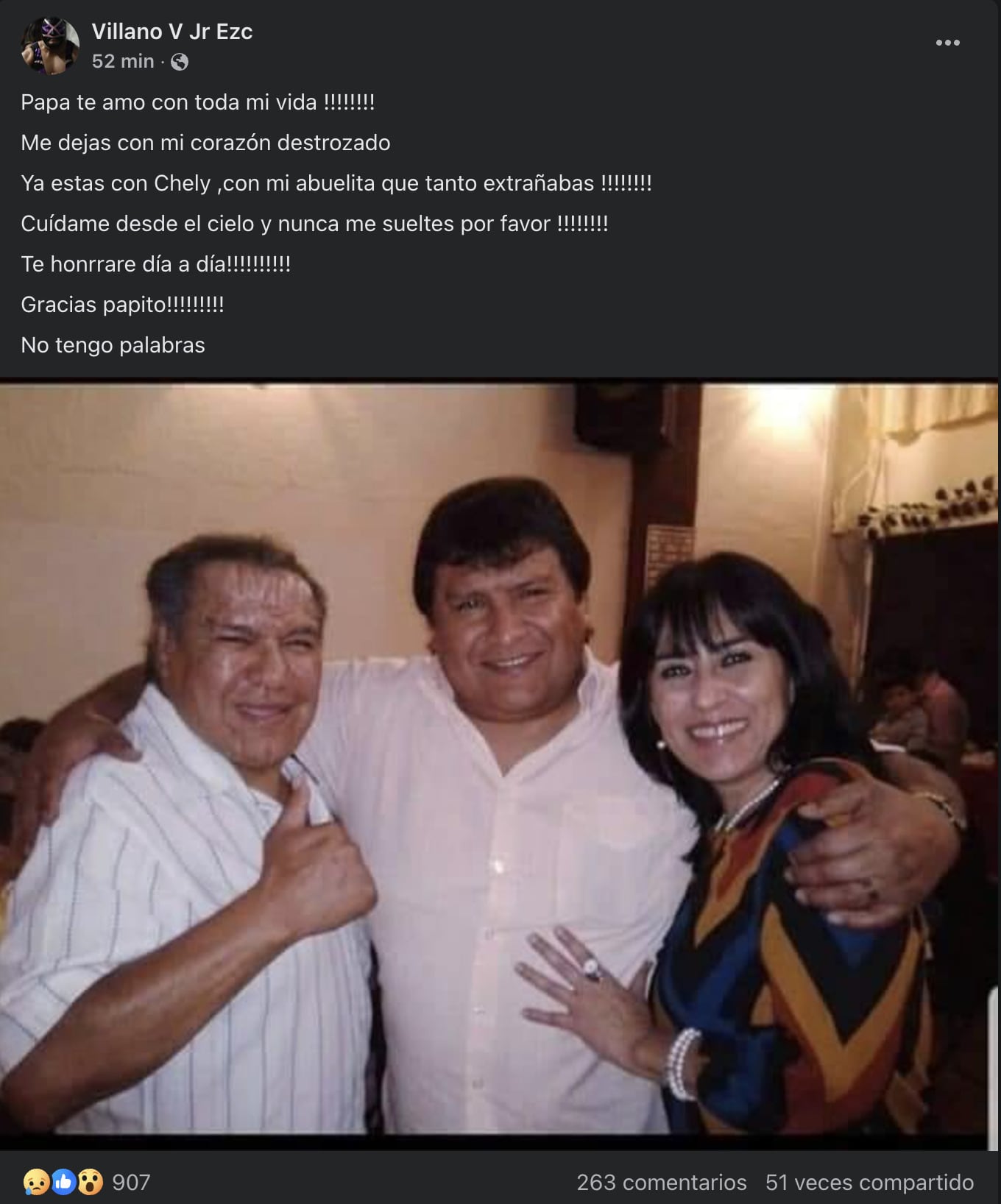 Villano V Jr despide a su padre en redes sociales