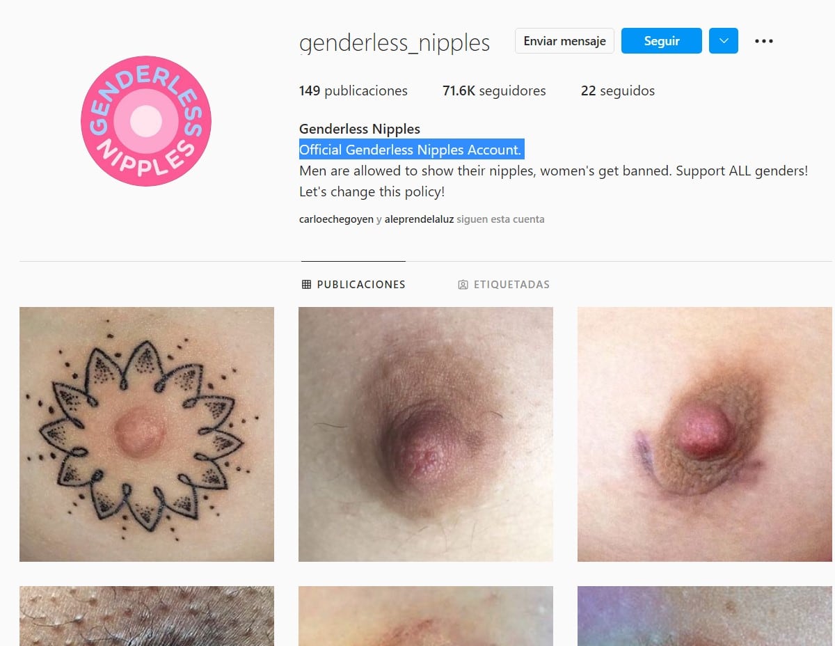 Cuenta de Instagram de pezones de mujeres