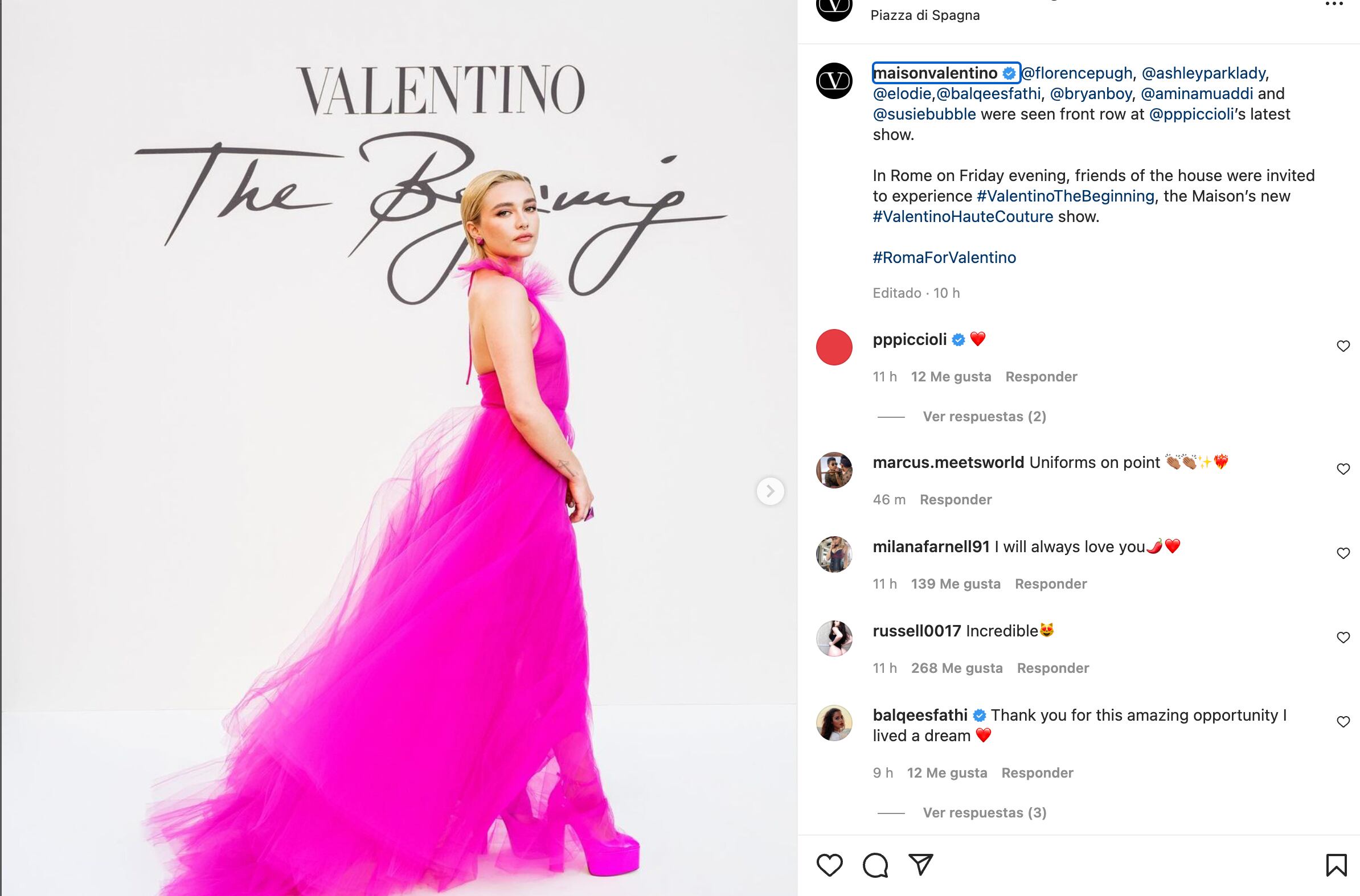 Florence Pugh en la pasarela de Valentino
