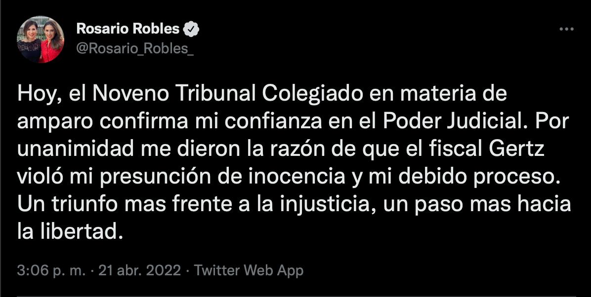 Tribunal confirma que Gertz Manero violó presunción de inocencia de Rosario Robles