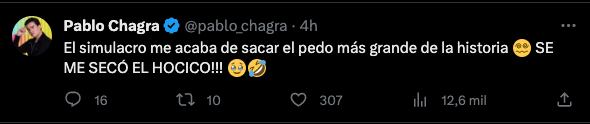 Pablo Chagra se asustó con el Simulacro Nacional 2023