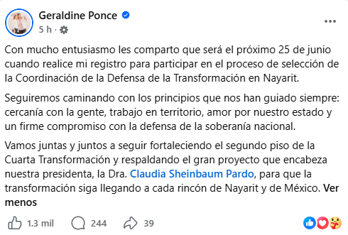 Geraldine Ponce dejará la alcaldía de Tepic por reglas de Morena rumbo a 2027