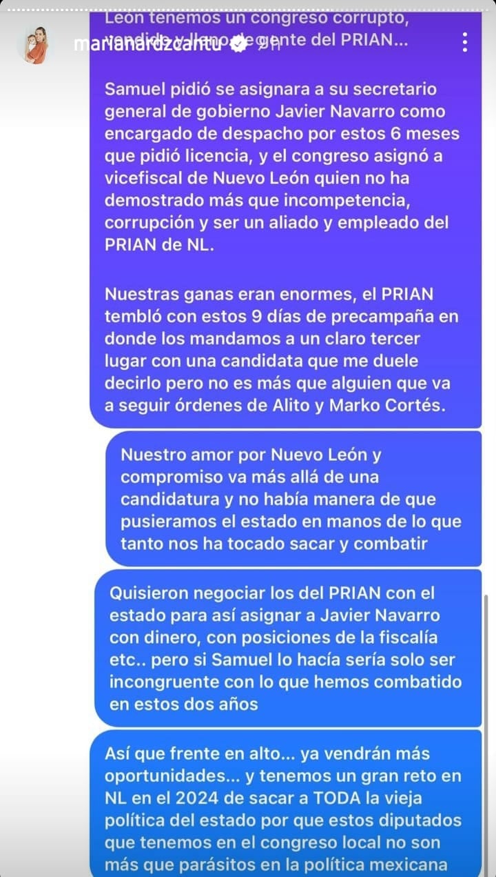 Mariana Rodríguez sobre renuncia a la candidatura presidencial