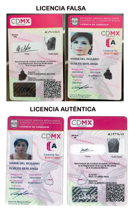Las dos licencias de conducir exhibidas por la hija y defensa de Rosario Robles.