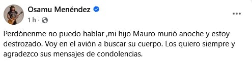 Padre de Mauro Menéndez confirma la muerte de su hijo.