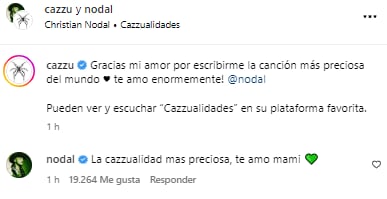 Christian Nodal y Cazzu derraman miel en redes sociales.