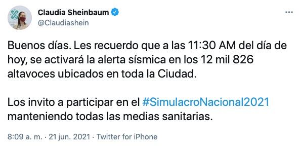 Tuit de Claudia Sheinbaum