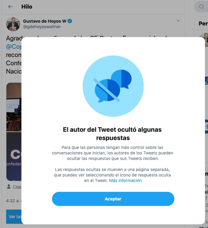 El líder empresarial ocultó respuestas críticas en Twitter
