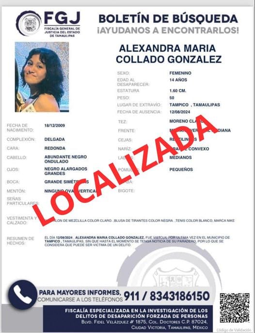 Ficha de búsqueda de Alexandra María Collado González, hija de Rosa María González Azcárraga