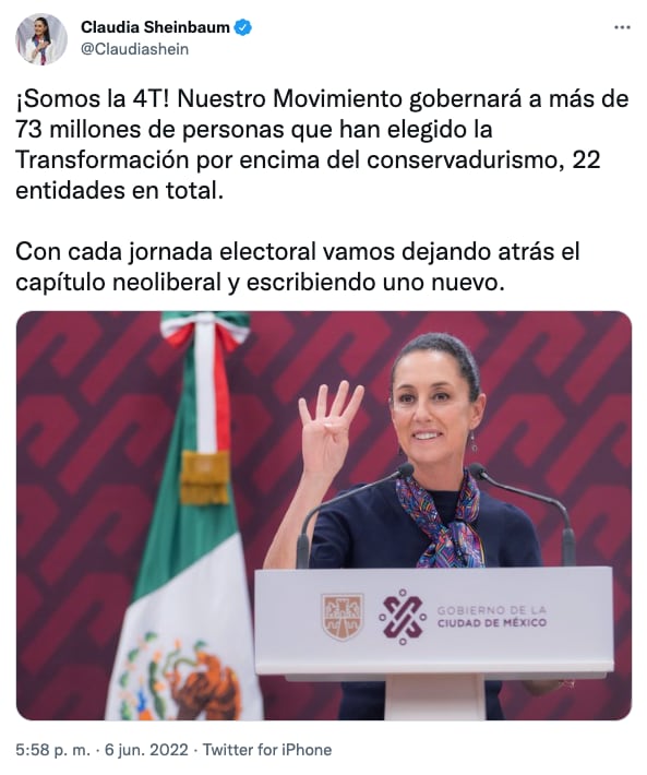 Claudia Sheinbaum presume que la 4T gobernará a más de 72 millones en México