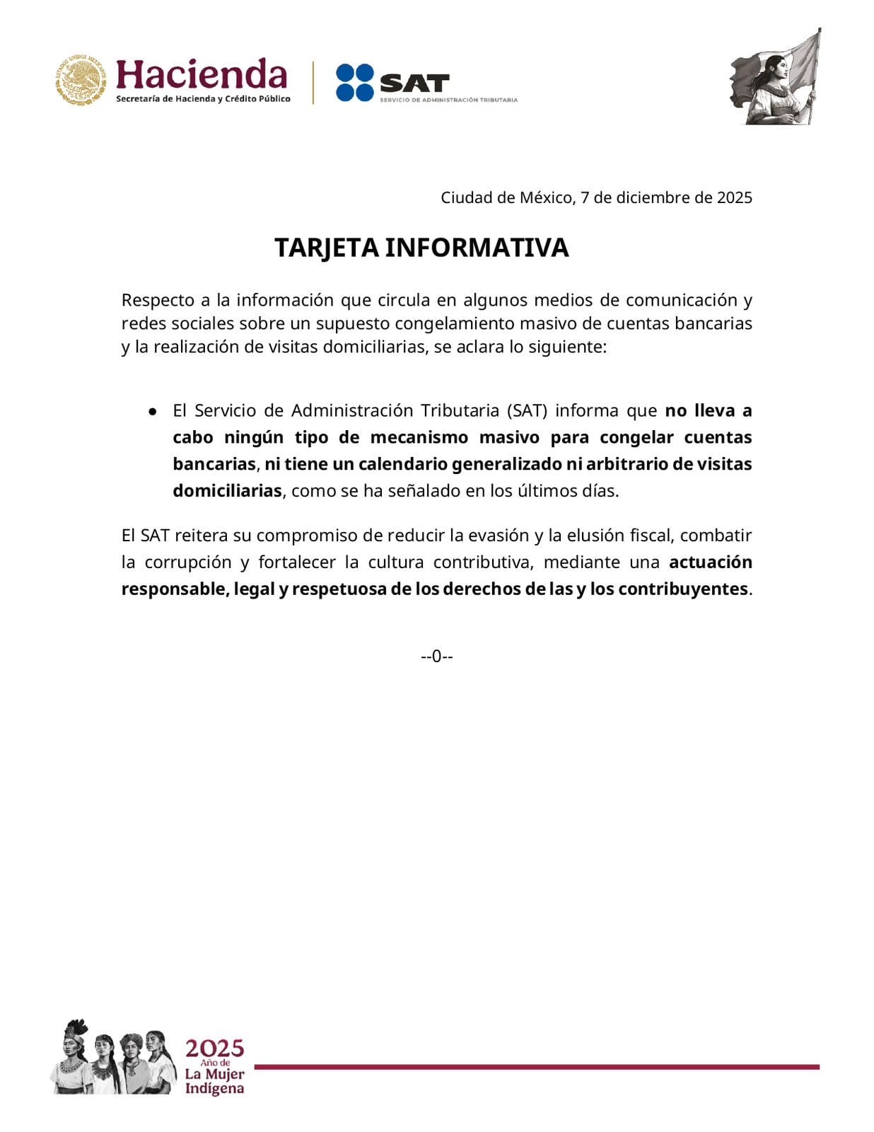 SAT descarta congelamiento masivo a cuentas bancarias