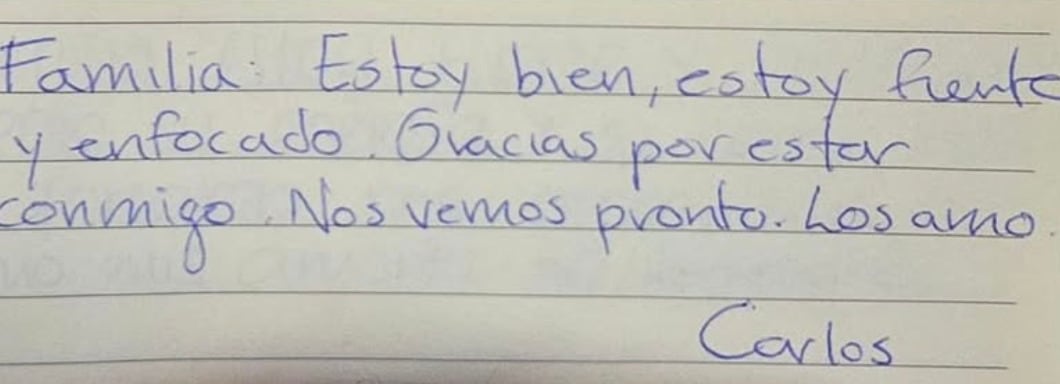 Carlos Pérez Osorio, documentalista detenido por Israel, envía mensaje escrito a su familia