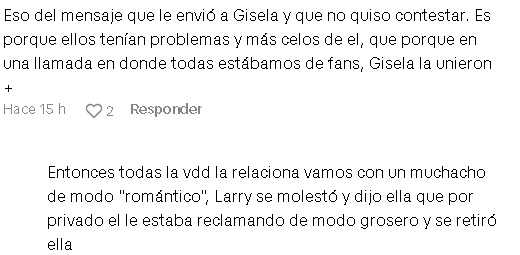 Usuarios comentan la discusión que Larrix Flow tuvo con Gisela.