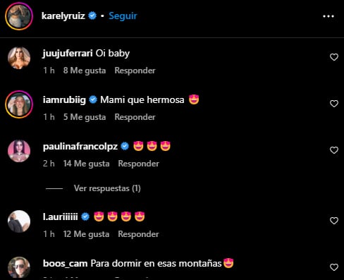 Rubí comenta foto de Karely Ruiz en Instagram