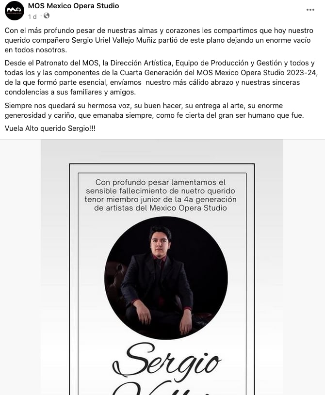 Condolencias a la muerte del tenor Sergio Vallejo.