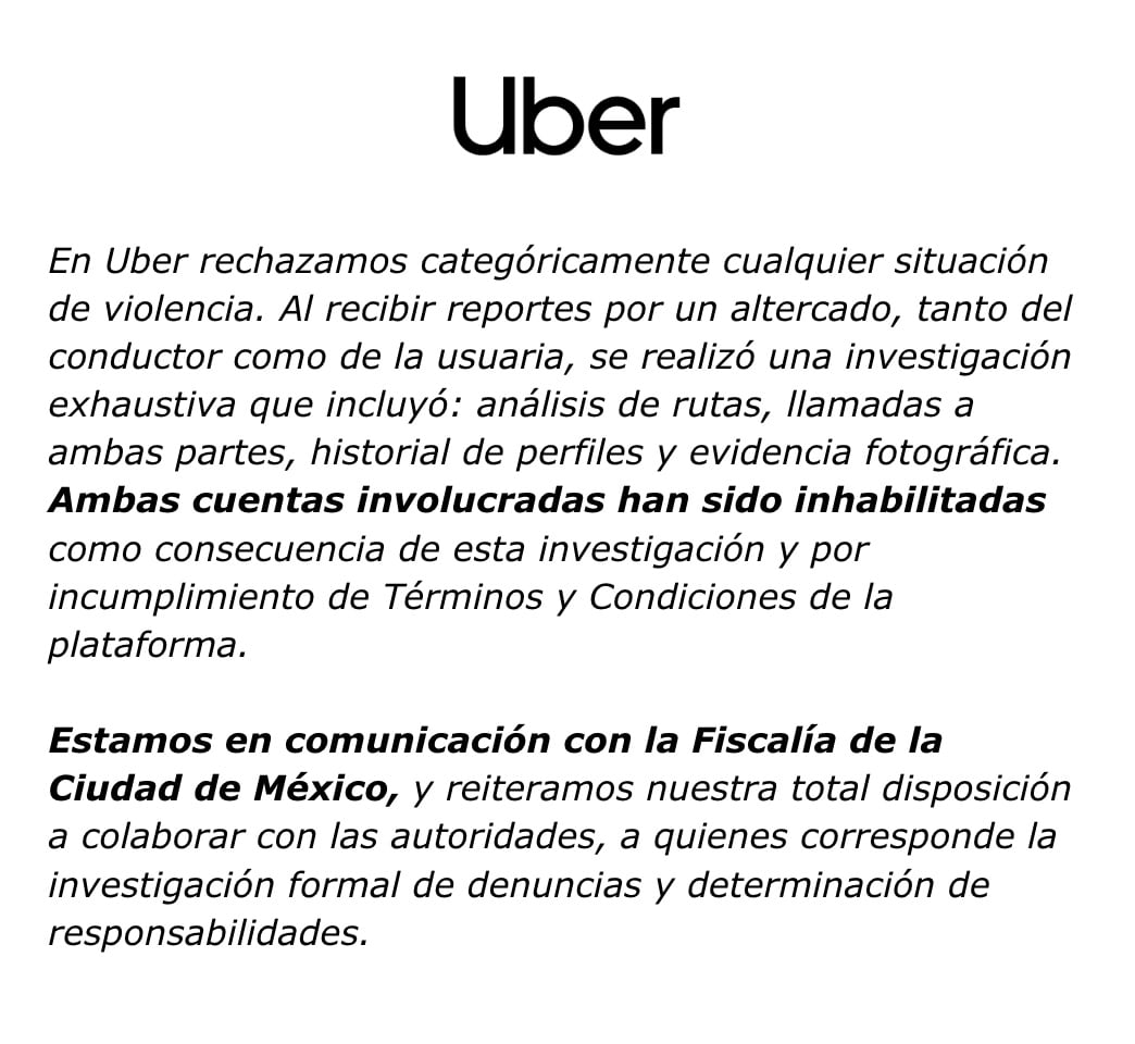 ¿Cuál es el protocolo de Uber ante casos de “altercado”?