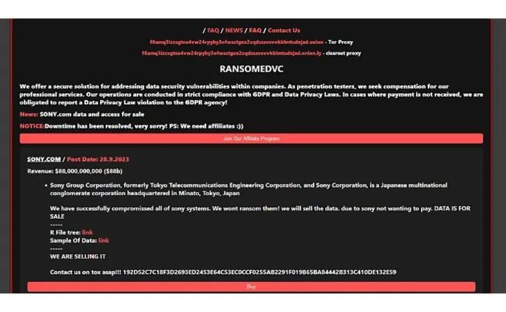 Sony habría sido hackeada por grupo de ransomware que anda vendiendo los archivos robados