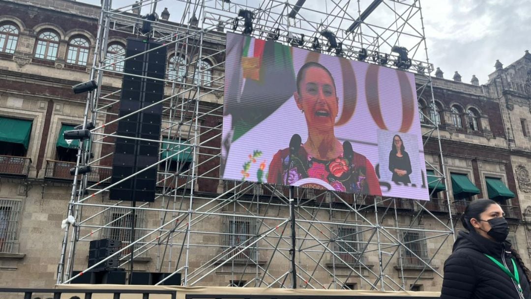 Claudia Sheinbaum en el Zócalo CDMX hoy en discurso de 100 días