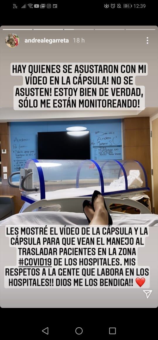Andrea Legarreta en cápsula para enfermos Covid-19