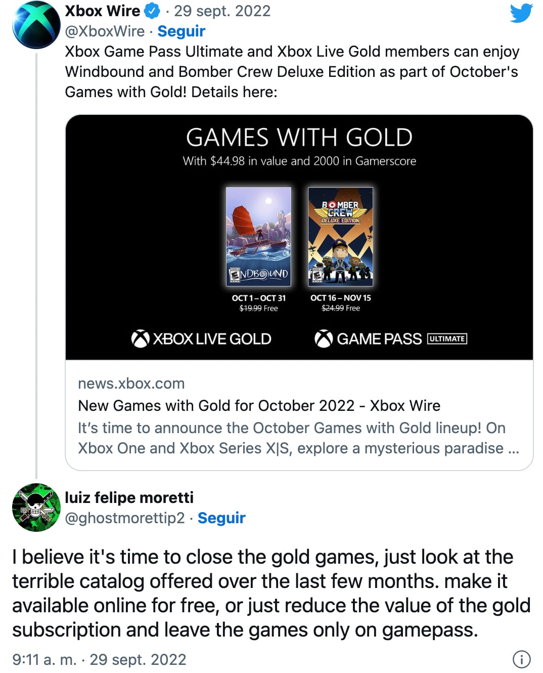 Cometarios a Games With Gold de octubre