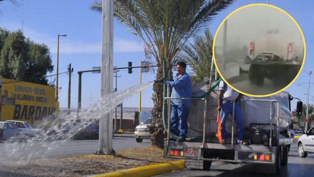 VIDEO: Pipa en Los Mochis, Sinaloa, cumple con su trabajo al regar árboles... pero estaba lloviendo