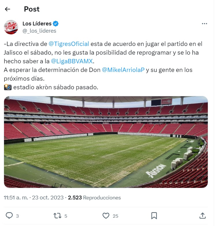 Cancha del Estadio Akron en mal estado