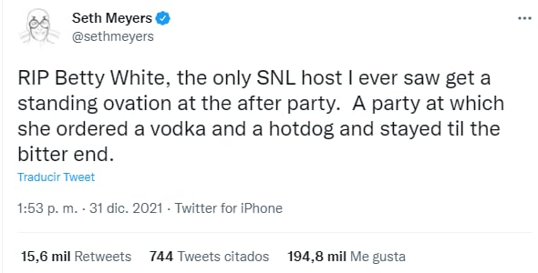 Seth Meyers reacciona a la muerte de Betty White