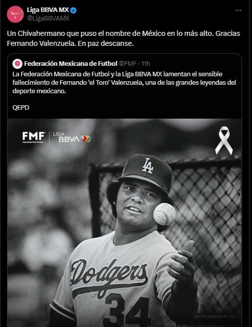 Mensaje de la Liga MX sobre la muerte de Fernando Valenzuela
