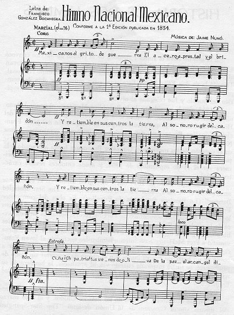 Notas musicales originales del Himno Nacional Mexicano