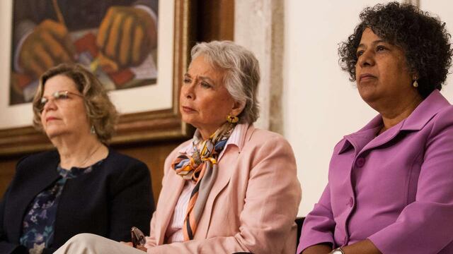 Nadine Gasman, titular del Inmujeres; Olga Sánchez Cordero, secretaria de Gobernación; y Candelaria Ochoa, titular de la Conavim en la reinstalación del Sistema Nacional de Prevención, Atención, Sanción y Erradicación de la Violencia contra las Mujeres.