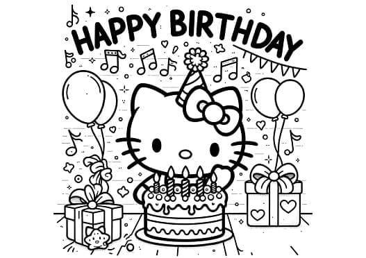 Dibujos de Hello Kitty cumpleaños para colorear