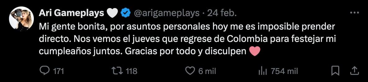 Mensaje de Ari Gameplays