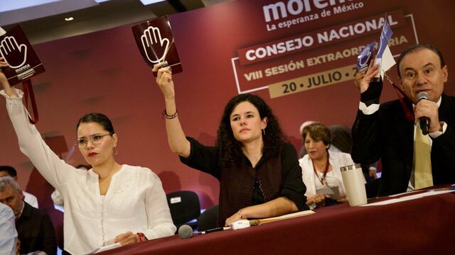 Carolina Rangel, secretaria general de Morena; Luisa María Alcalde Luján, presidenta Nacional de Morena, y Alfonso Durazo gobernador de Sonora