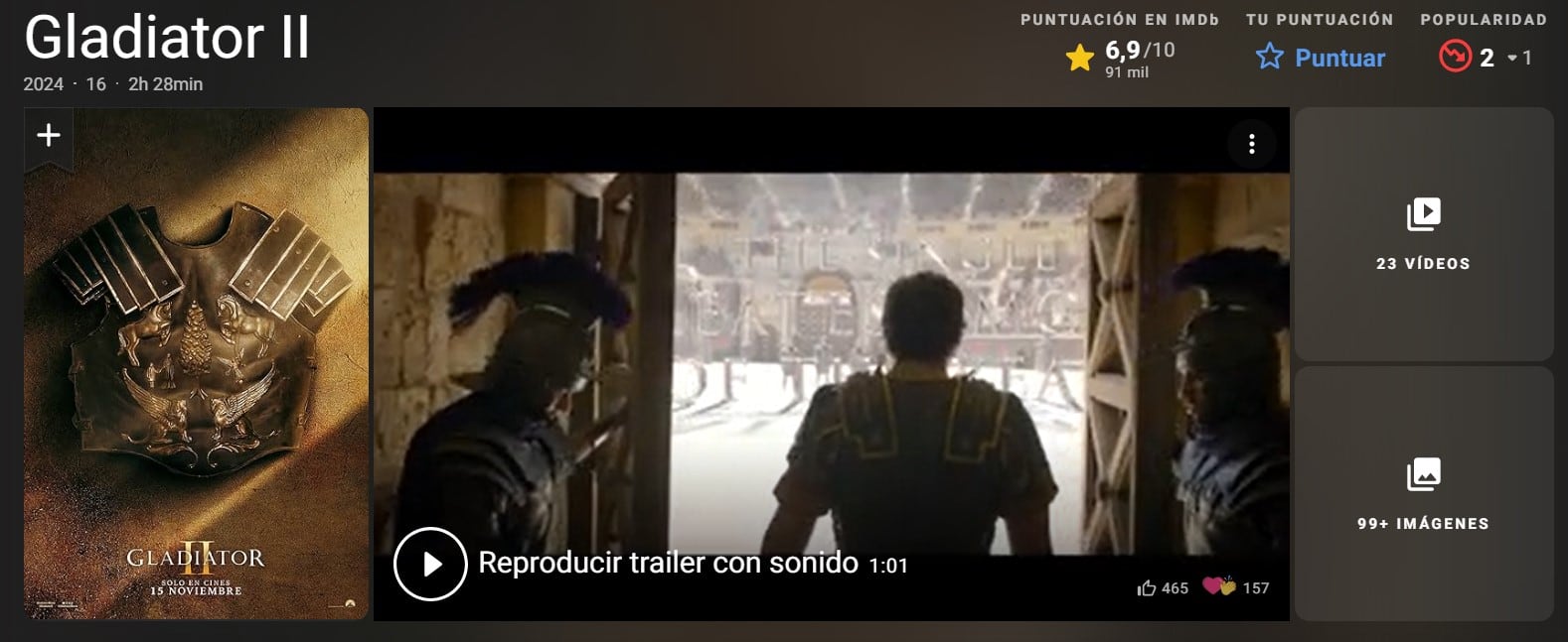 Calificación Gladiator 2 en IMDb