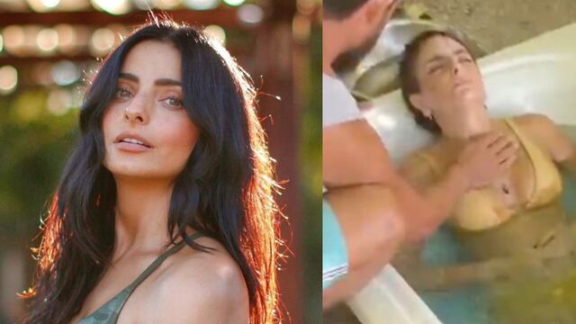 Aislinn Derbez en una tina con hielos