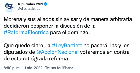 PAN afirma que su posición contra reforma eléctrica no cambiará