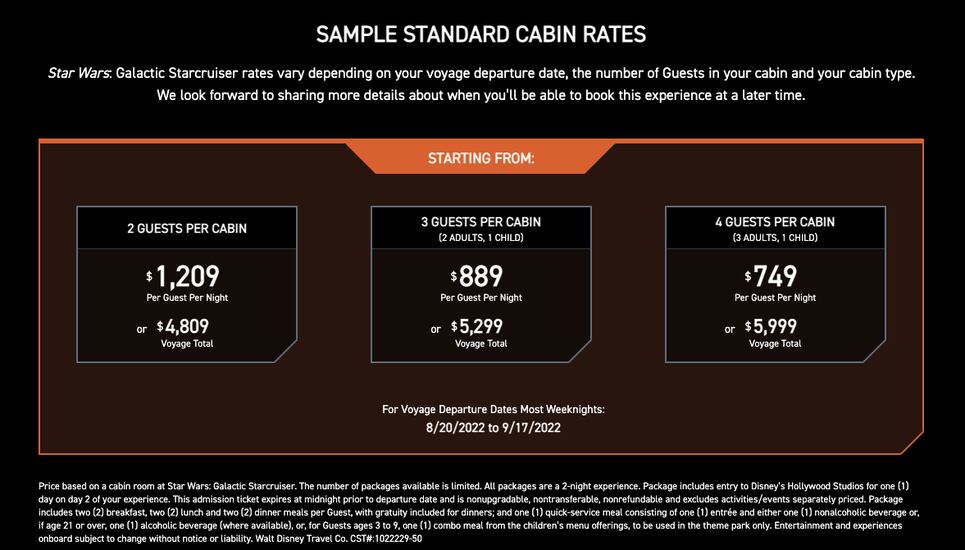 Precios Star Wars: Galactic Starcruiser