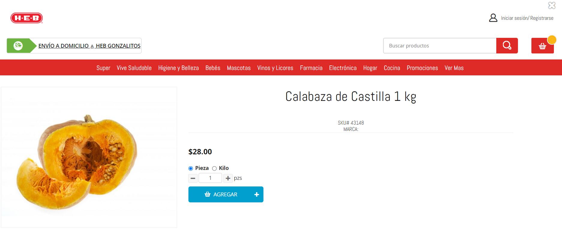 Precio de la calabaza de Castilla en HEB