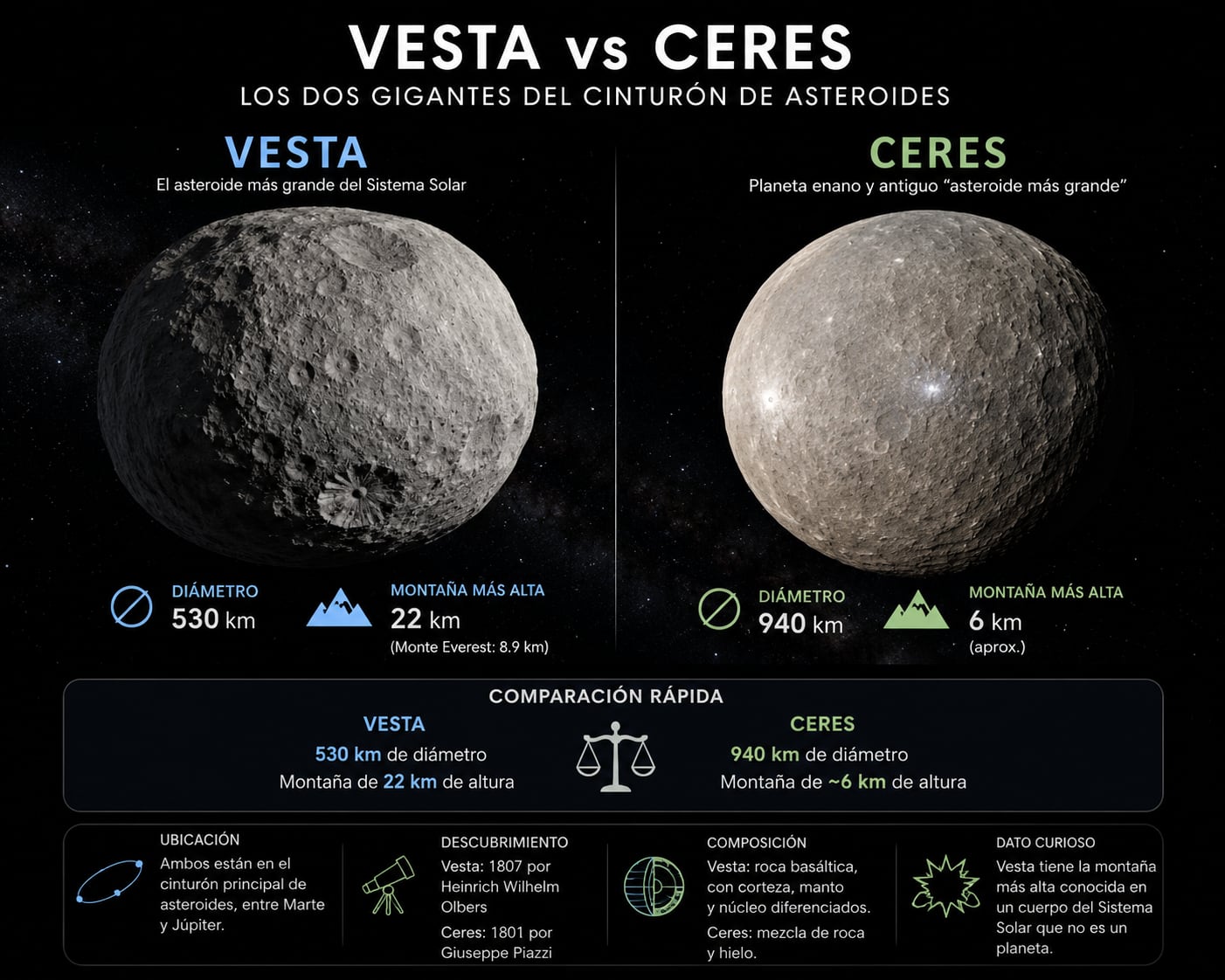 Vesta supera a Ceres como el asteroide mas grande según la NASA