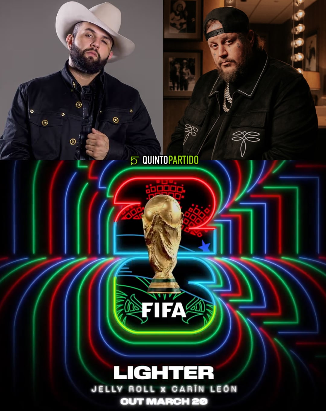 Carín León y Jelly Roll interpretarán Lighter, canción del Mundial 2026