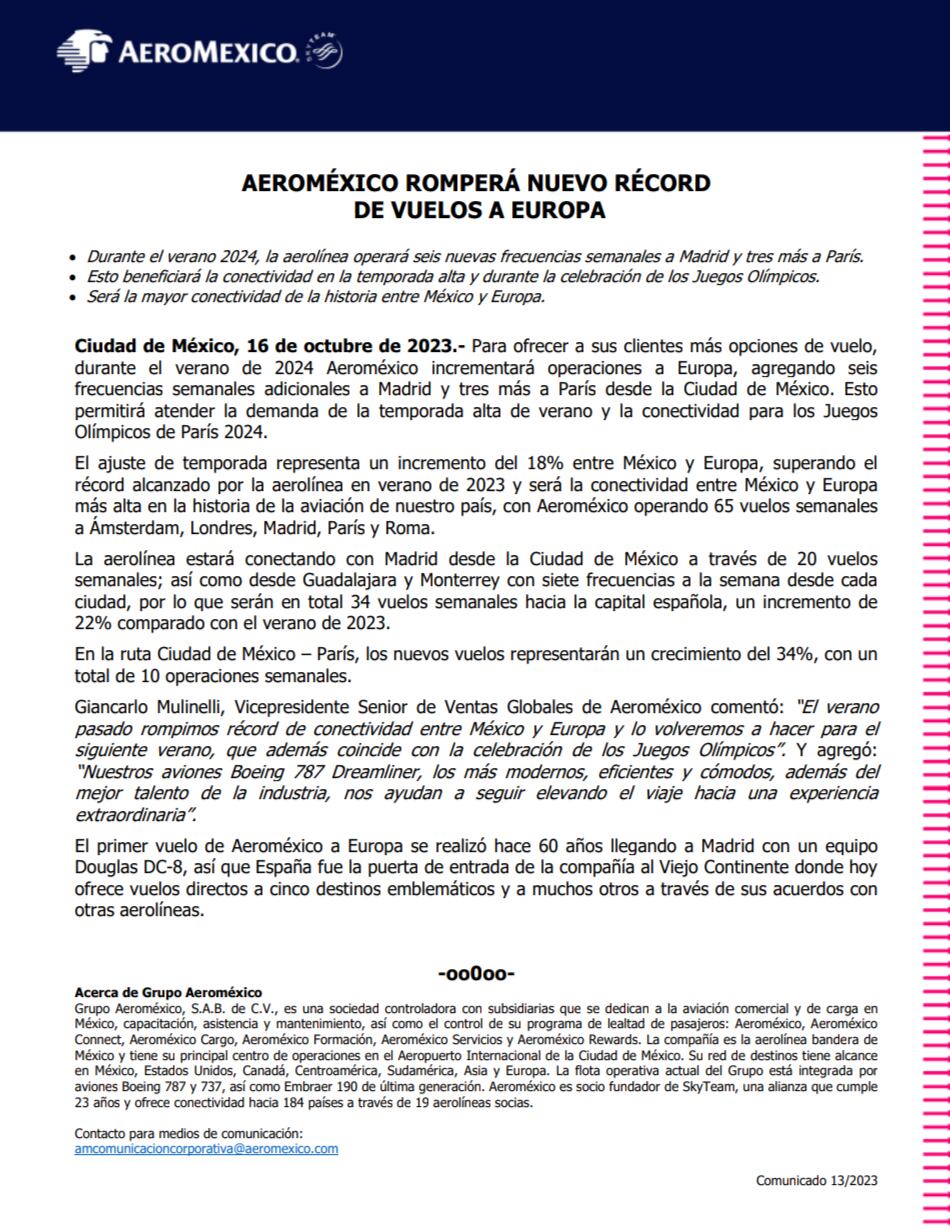 Comunicado Aeroméxico